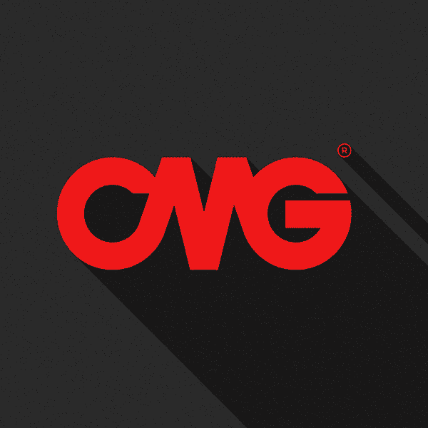 Logotipo de CMG en fondo oscuro, símbolo de marca moderna y profesional.