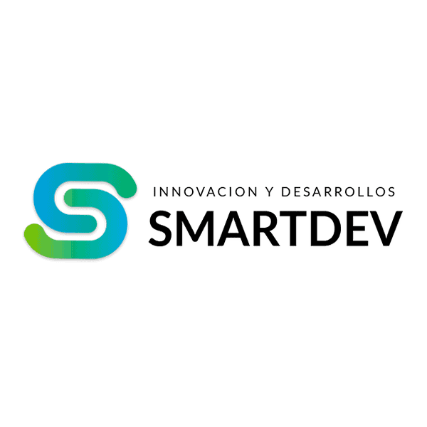Logotipo de SMARTDEV, empresa de innovación y desarrollo tecnológico en León, México, con diseño moderno y colores vibrantes.