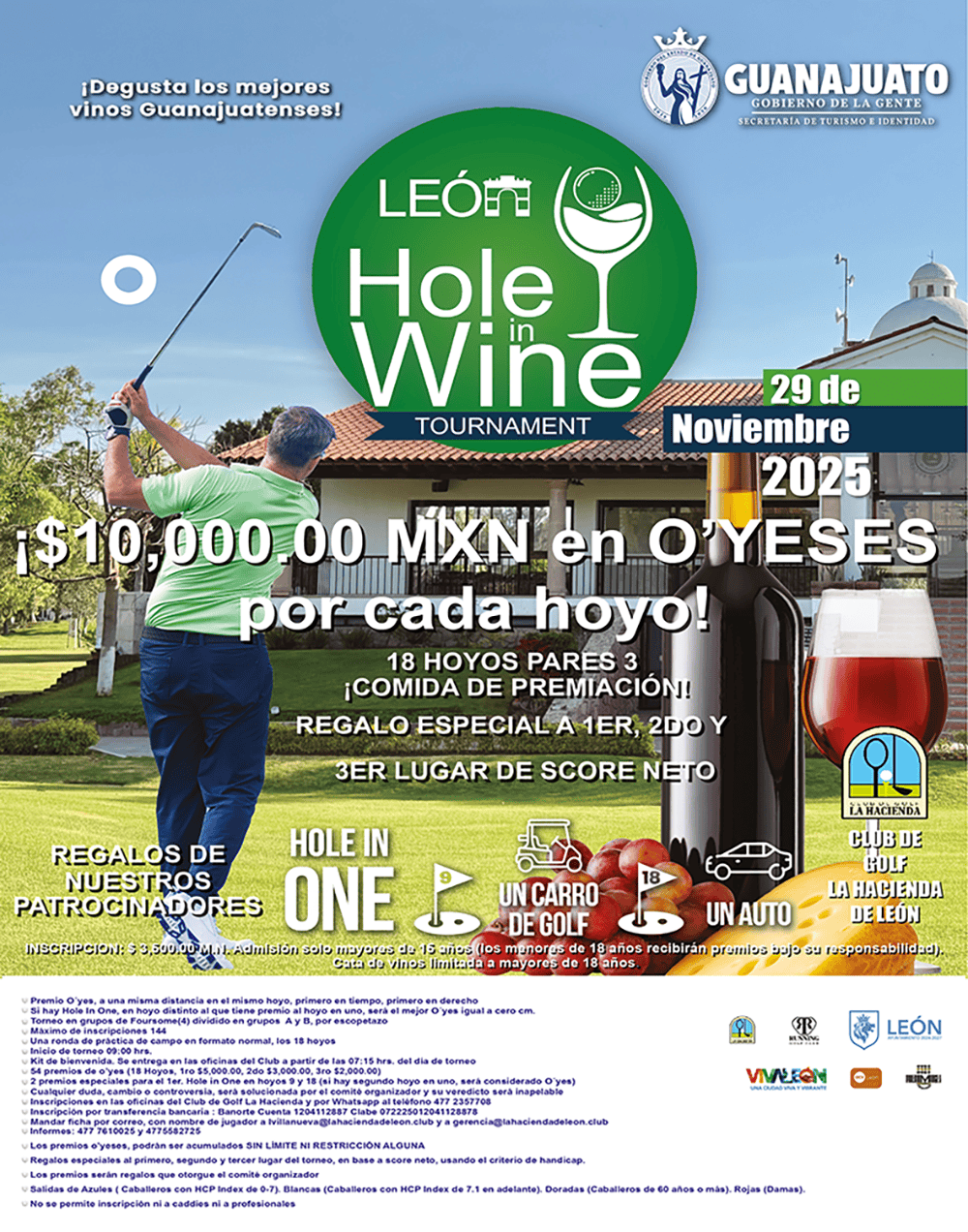 Torneo de golf en León, Guanajuato, con degustación de vino y premios, evento para amantes del golf y el vino en noviembre 20.