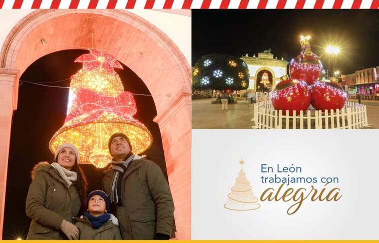 &Aacute;rbol de Navidad decorativo iluminado en Le&oacute;n, ideal para disfrutar en familia durante la temporada navide&ntilde;a.