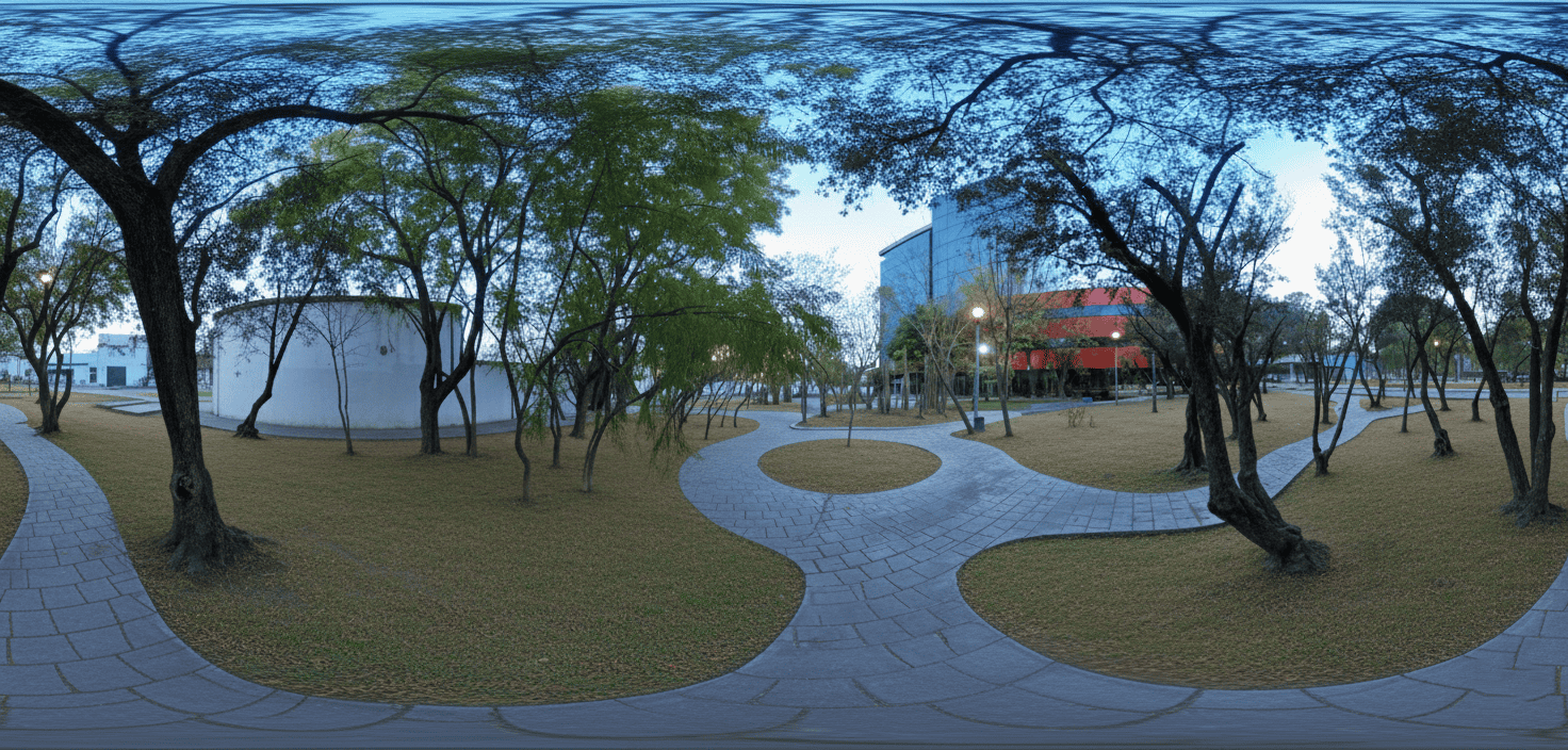 Parque Central en León, con árboles, caminos peatonales y áreas de descanso, ideal para pasear y disfrutar de la naturaleza e.