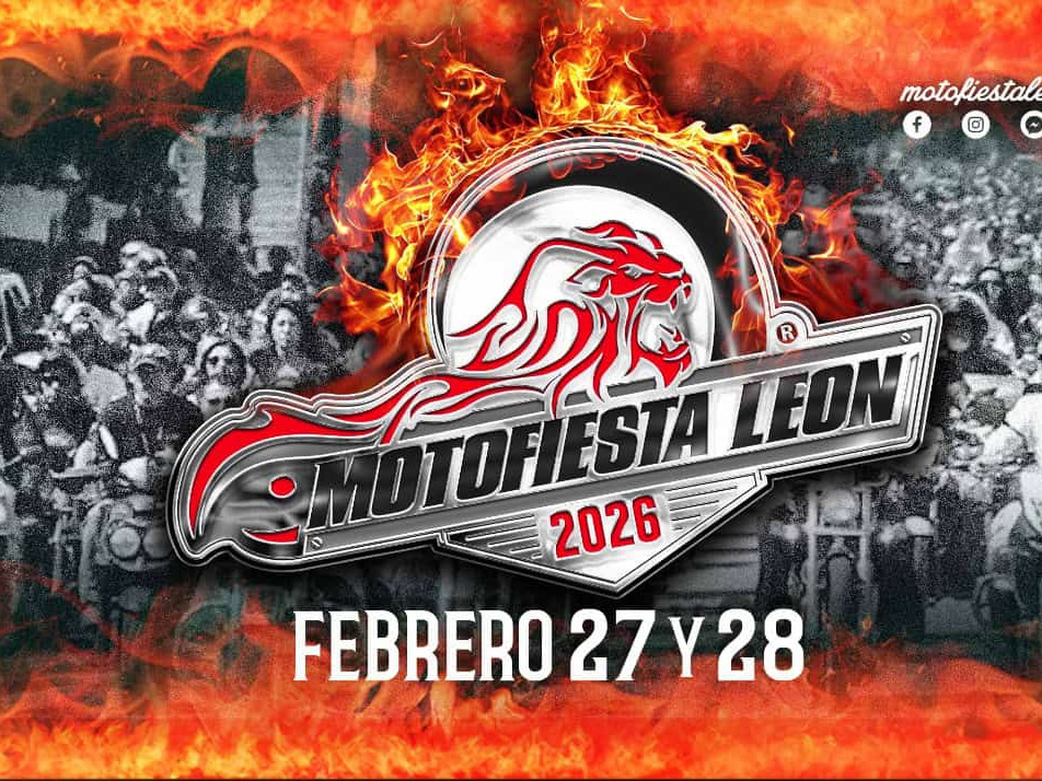 Imagen de la Motofiesta León 2026 con motociclistas y público en un evento en febrero.