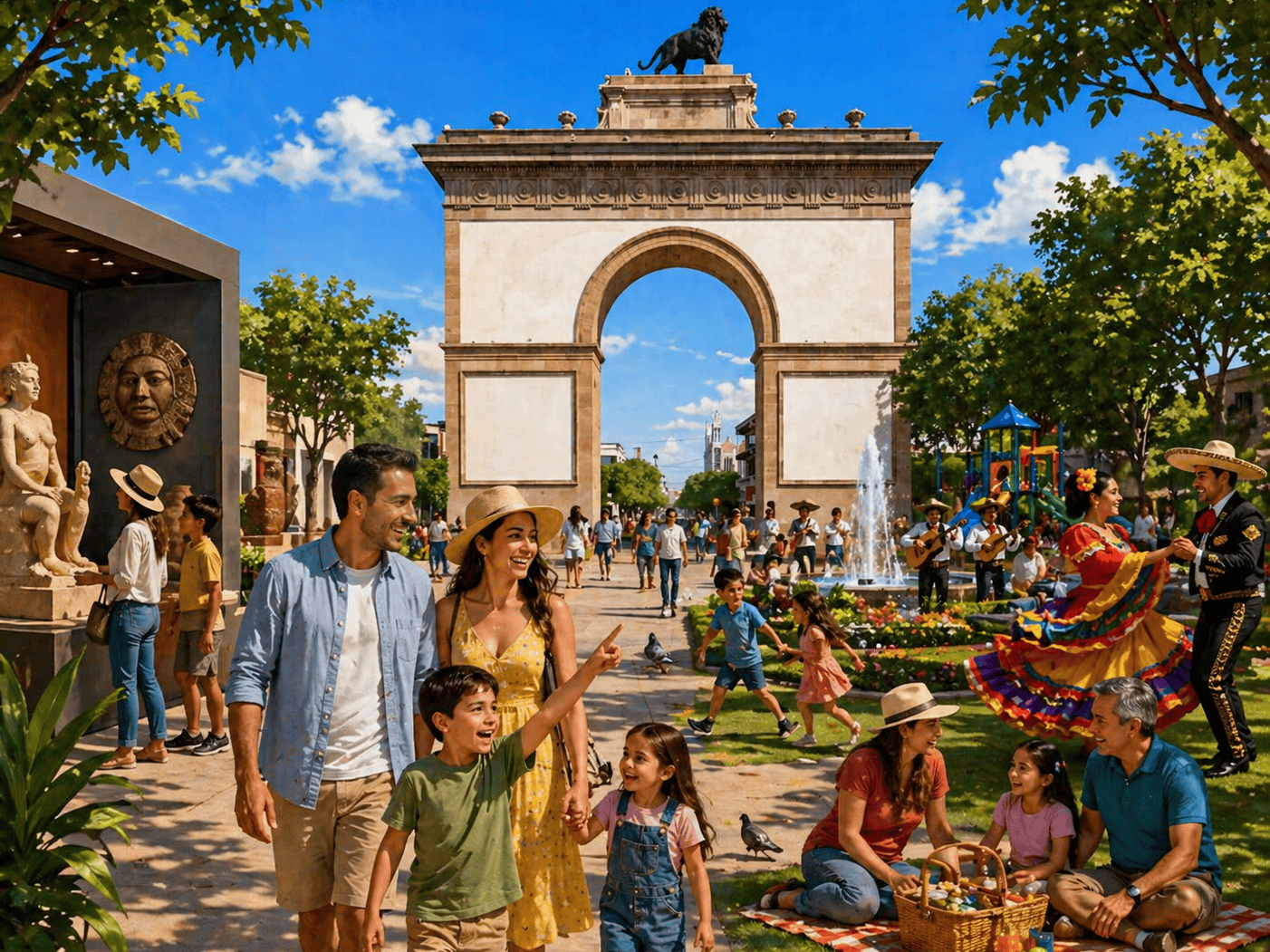 Puerta de Alcalá, símbolo histórico, en el corazón de León, rodeada de actividades culturales y recreativas para toda la fami.