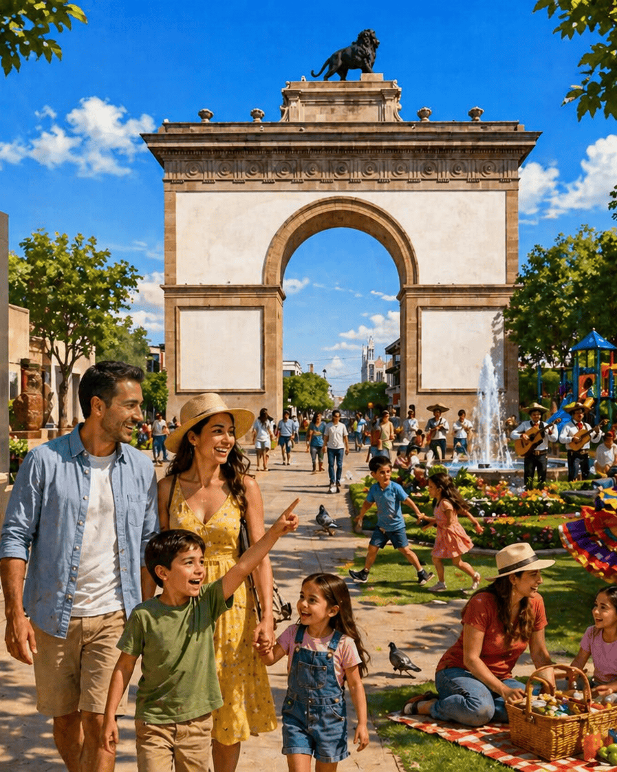Puerta de Alcalá, símbolo histórico, en el corazón de León, rodeada de actividades culturales y recreativas para toda la fami.