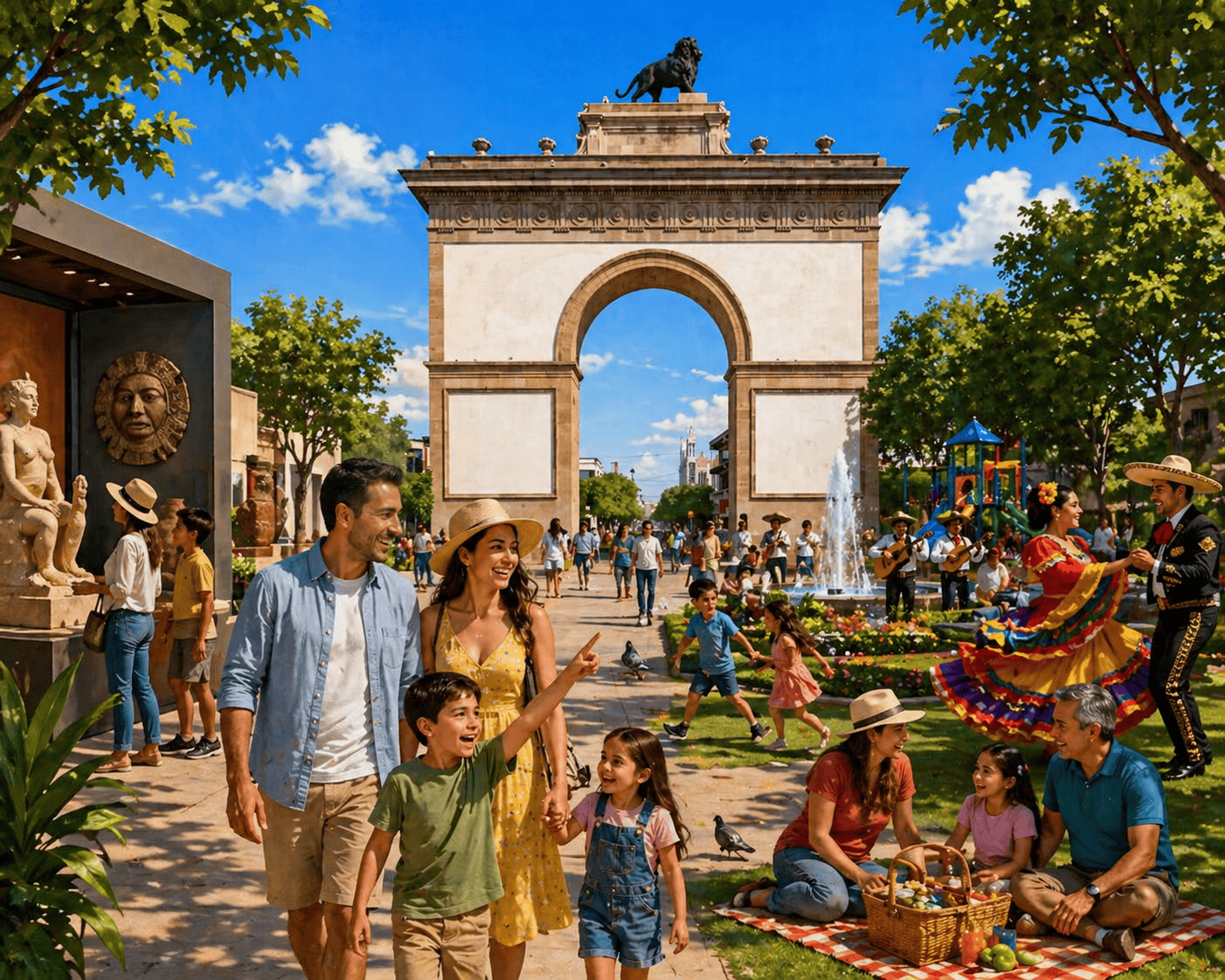 Puerta de Alcalá, símbolo histórico, en el corazón de León, rodeada de actividades culturales y recreativas para toda la fami.
