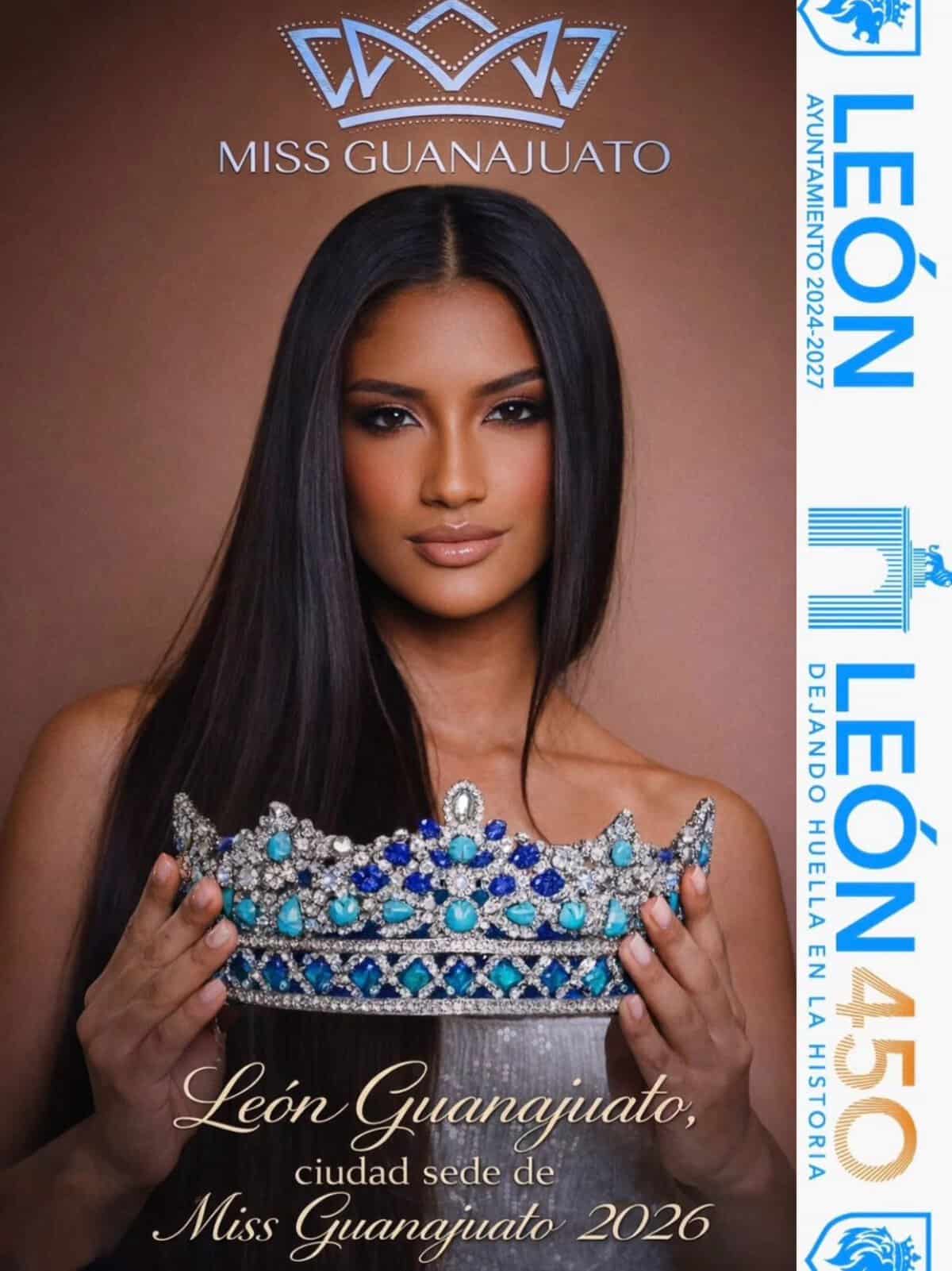 Reina Guanajuato 2023: joven con corona y vestido elegante, representando la belleza y cultura de Guanajuato en el certamen M.