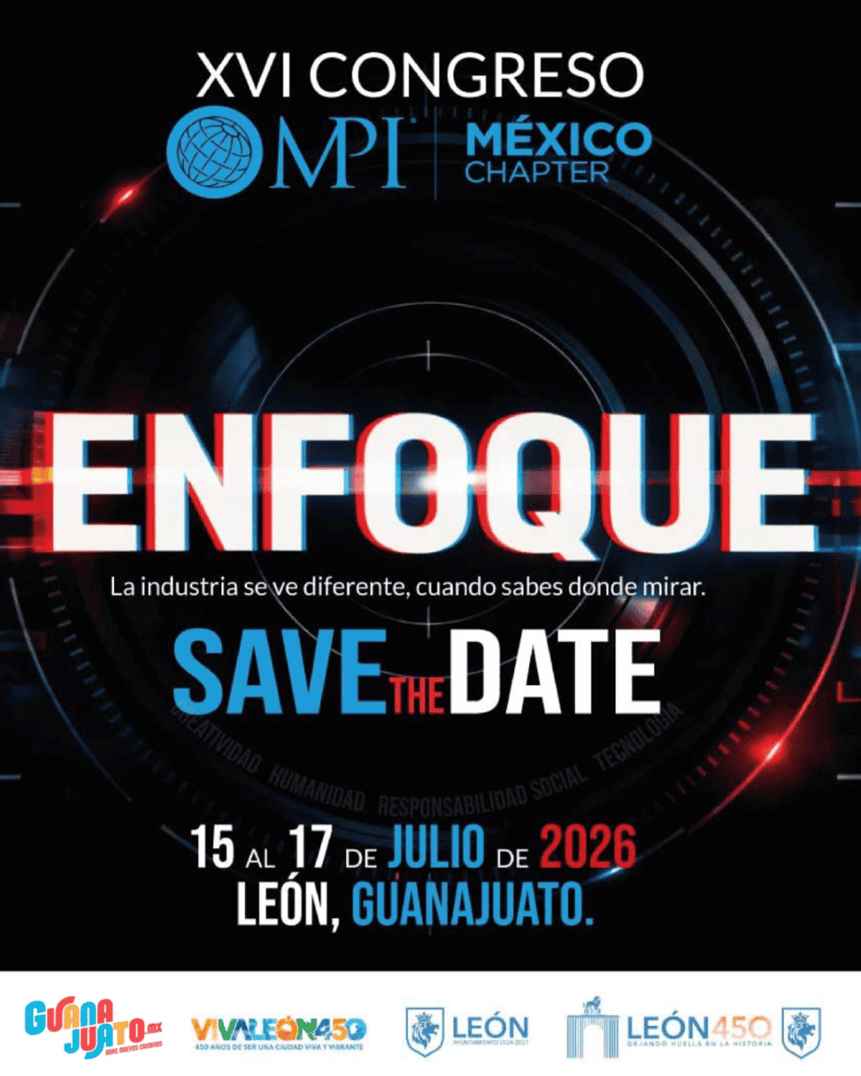Cartel del XVI Congreso MPI en León, Guanajuato, con enfoque en innovación y liderazgo en la industria.