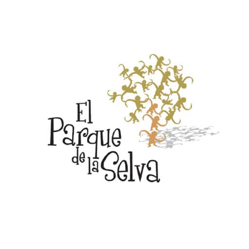 Logotipo del Parque de la Selva con árboles y sombra, representando naturaleza y aventura en un entorno selvático.