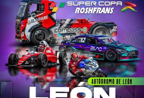 Imagen de autos de carreras en el Autódromo de León, promocionando la Súper Copa Roshfrans en mayo 2026.