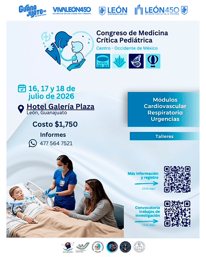 Imagen de profesionales de la salud atendiendo a un paciente pediátrico en un congreso médico en León, México.