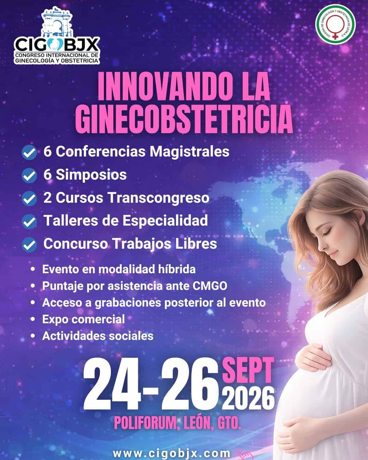 Evento de ginecología y obstetricia en León, Gto., del 24 al 26 de septiembre de 2026, con conferencias, simposios y talleres.