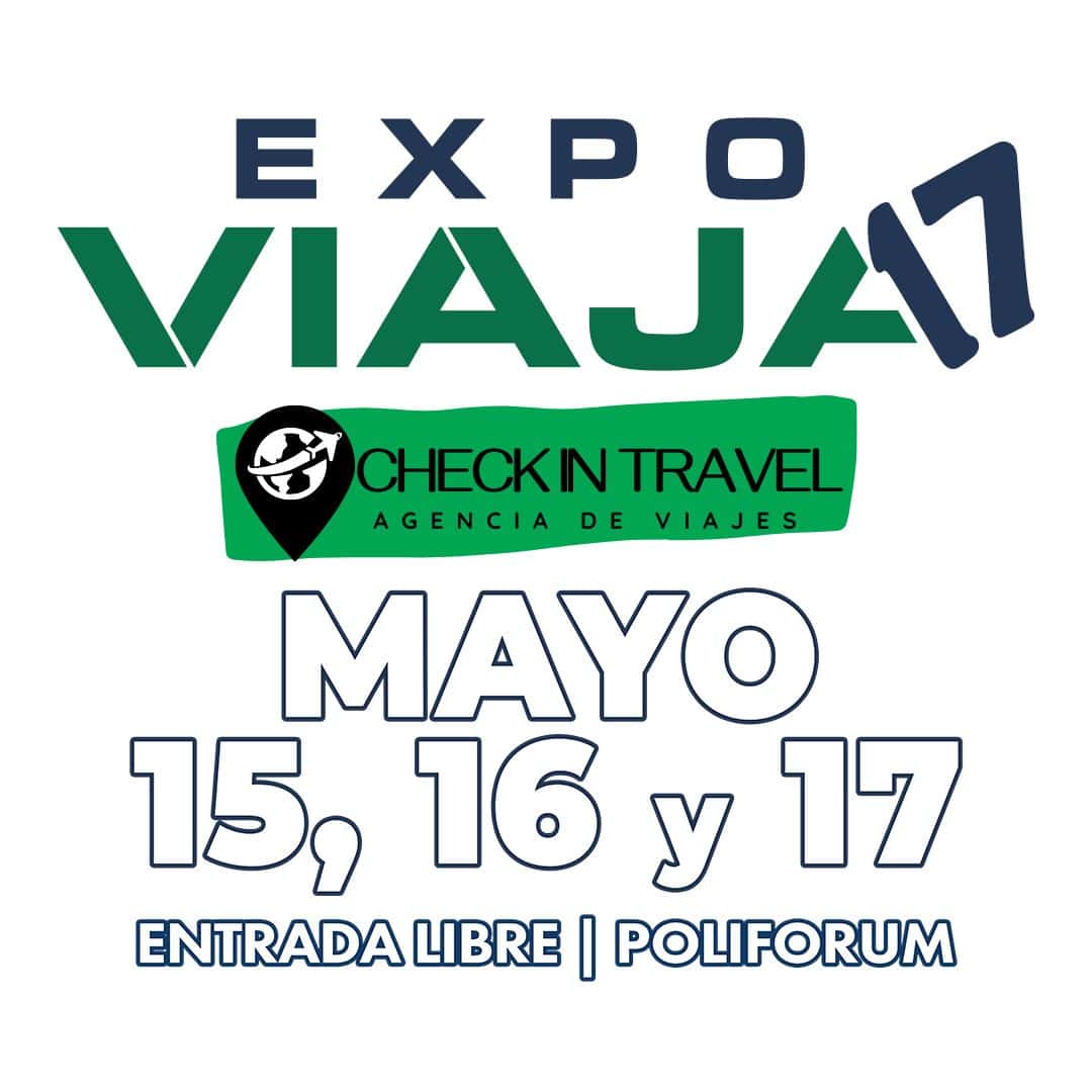 Cartel promocional de la Expo Viaja 2023 en Le&oacute;n, M&eacute;xico, mostrando fechas y detalles del evento de viajes.