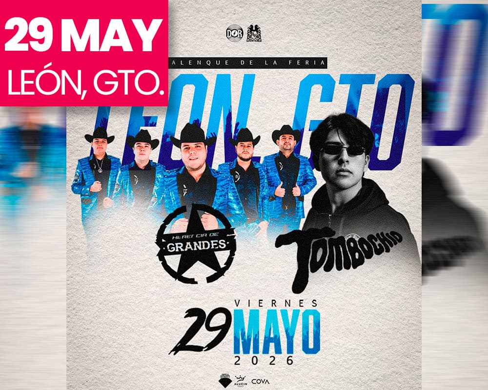 Grupo musical en concierto en Le&oacute;n, Gto., promocionando evento del 29 de mayo de 2026.