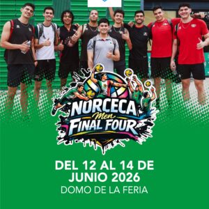Jugadores de voleibol en celebración en el evento Norceca Men Final Four 2026 en León, Guanajuato, del 12 al 14 de junio.