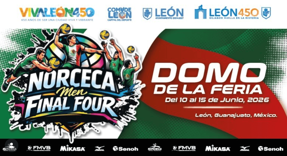 Domo de la Feria Norceca Men Final Four 2026 en León, Guanajuato, del 10 al 15 de junio de 2026, evento deportivo internacion.