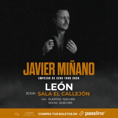 Javier Mi&ntilde;ano en concierto en Le&oacute;n, promocionando su tour 2026 en la Sala El Callej&oacute;n, con detalles de fecha y hora.