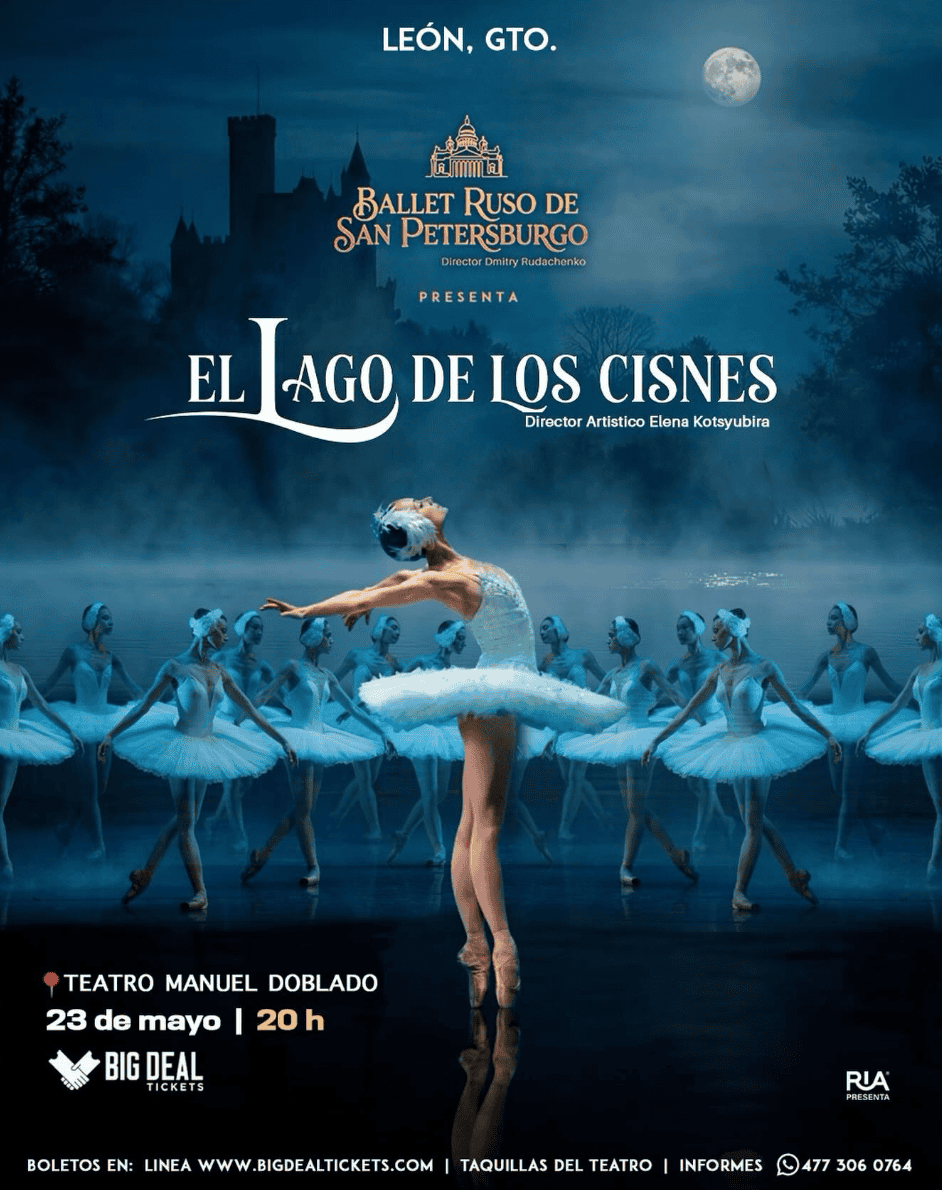 Espect&aacute;culo de ballet cl&aacute;sico con bailarinas en escenario con fondo de castillo y luna llena.