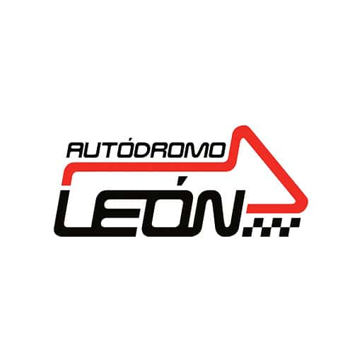 Logo del Autódromo León en León, México, con diseño de pista de carreras en rojo y negro.