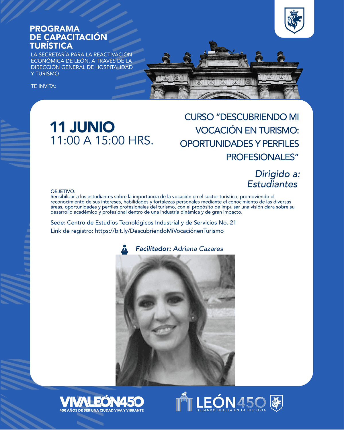 Curso sobre vocación en turismo para estudiantes, oportunidades y perfiles profesionales, en León, México.
