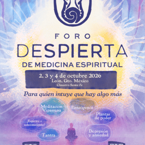 Imagen promocional del Foro Despierta de Medicina Espiritual en León, Guanajuato, con símbolos de meditación y bienestar.