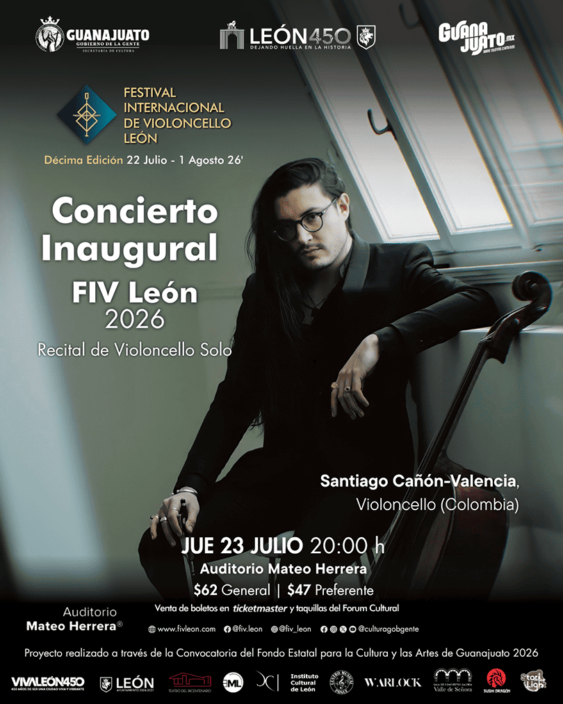 Violoncello en concierto en León, Guanajuato, durante el Festival Internacional de Violoncello 2026.