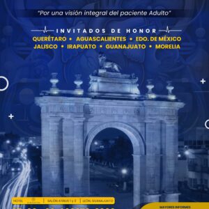 Cartel del Congreso de Medicina Interna del Bajío en León, Guanajuato, con detalles del evento y fechas.