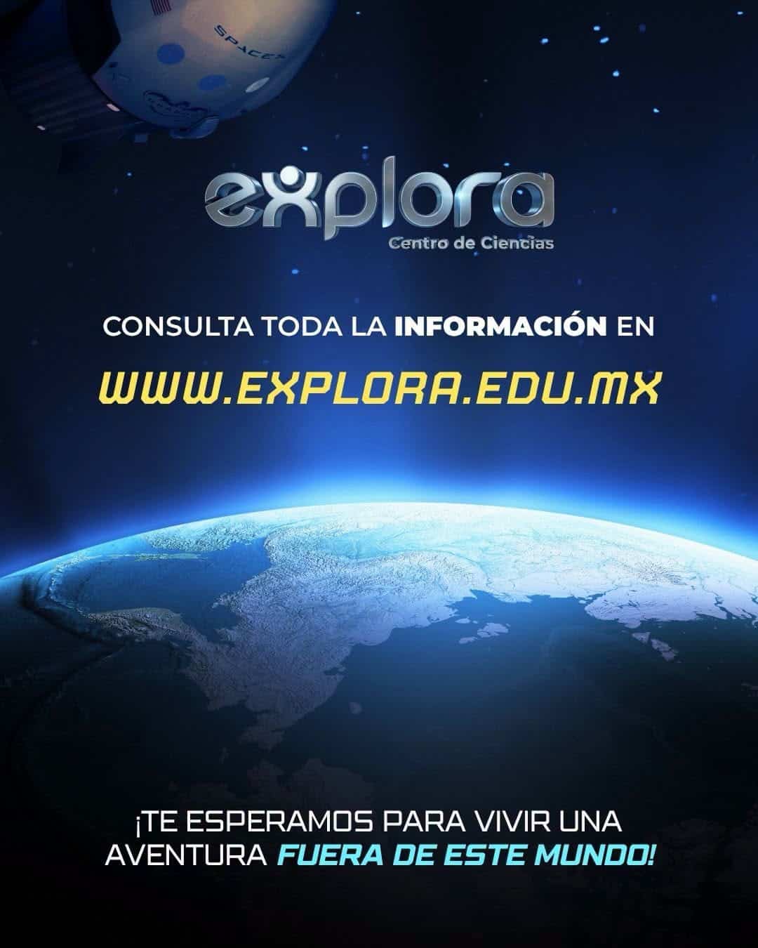 Centro de ciencias en León con temática espacial y vista de la Tierra desde el espacio.