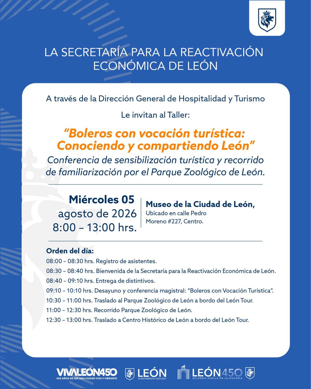 Cartel informativo sobre taller de boleros con vocación turística en León, Guanajuato, México.