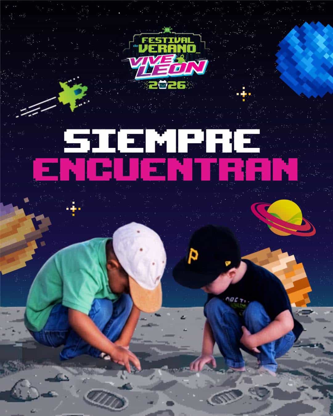 Niños jugando en la arena con temática espacial en Festival Verano Vive León 2026, evento familiar y cultural en León, Guanaj.