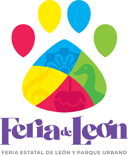 Logotipo colorido de la Feria de León 2026 con elementos culturales y de entretenimiento.