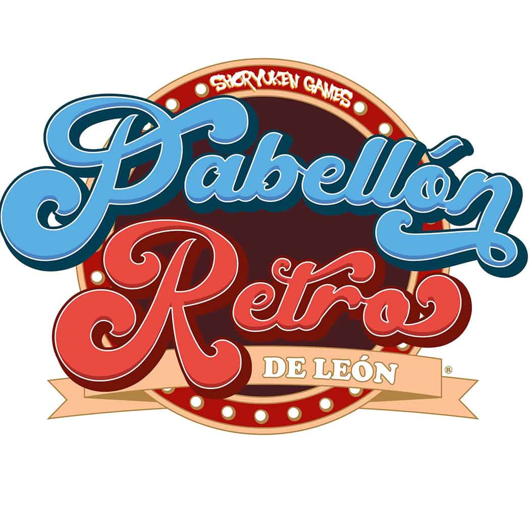 Logotipo colorido de Pabellón Retro León, evento de juegos y entretenimiento en Guanajuato, México.