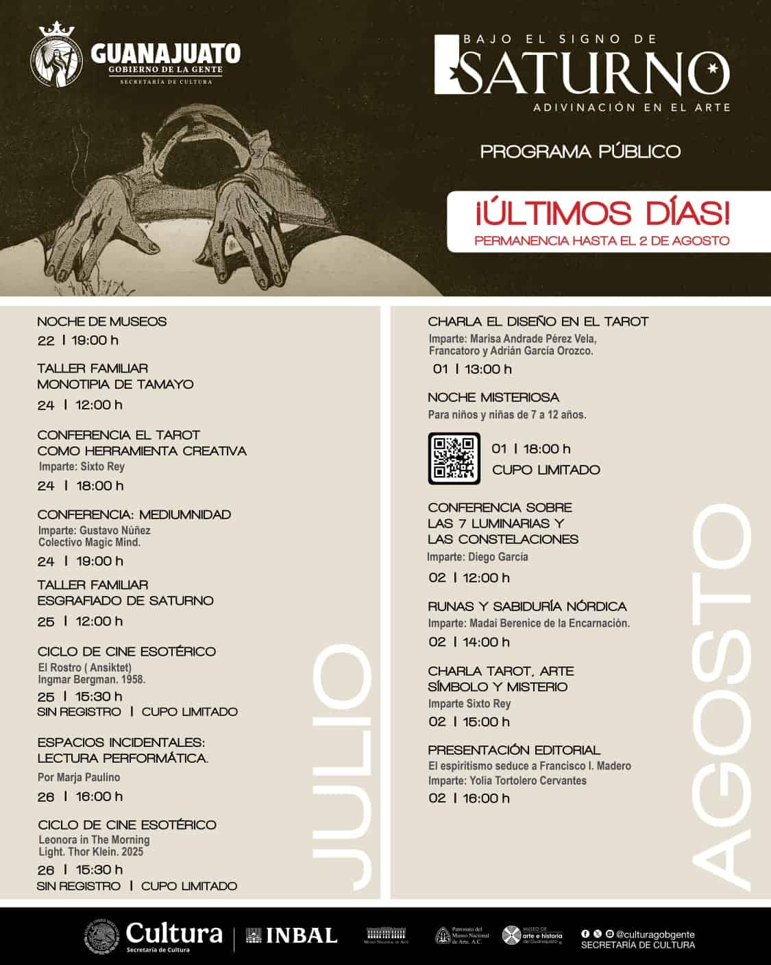 Imagen de actividades culturales en León, Guanajuato, con eventos de tarot, historia y arte en el Museo de Arte e Historia.