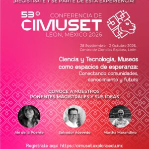 Cartel de la 53ª Conferencia CIMUSET en León, Guanajuato, con detalles del evento y ponentes destacados.