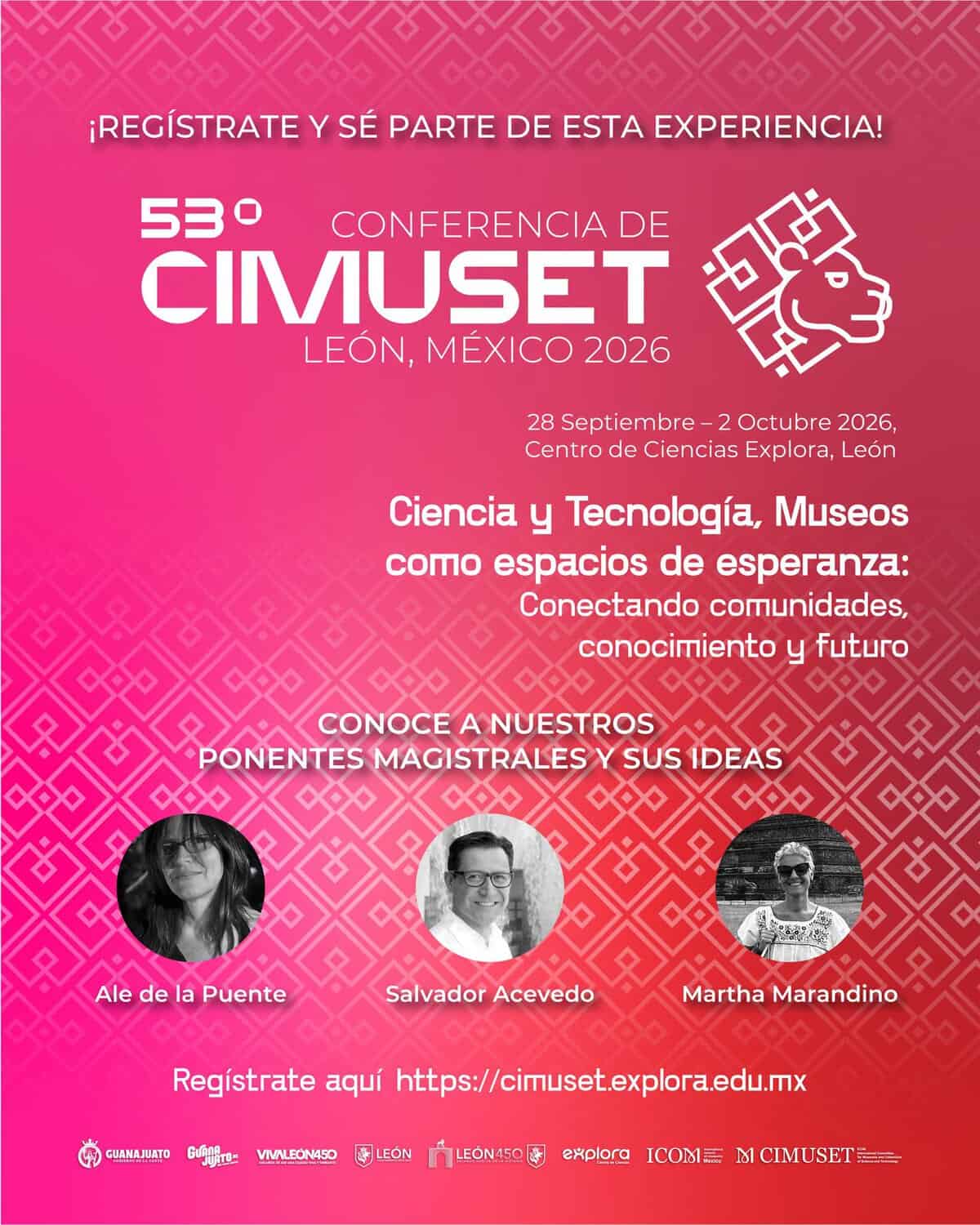 Cartel de la 53ª Conferencia CIMUSET en León, Guanajuato, con detalles del evento y ponentes destacados.