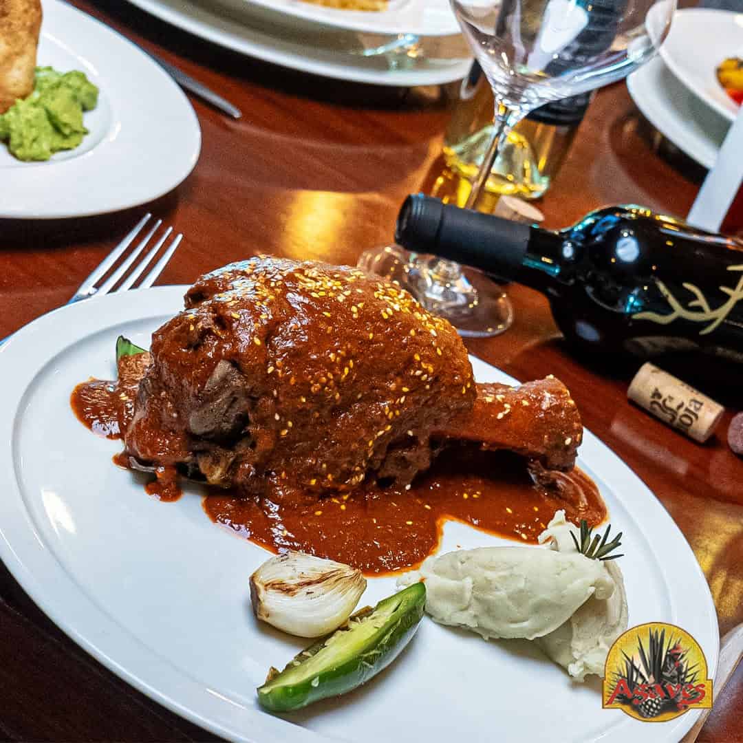 Delicioso plato de carne con salsa en León, Guanajuato, ideal para turistas que disfrutan la gastronomía mexicana.