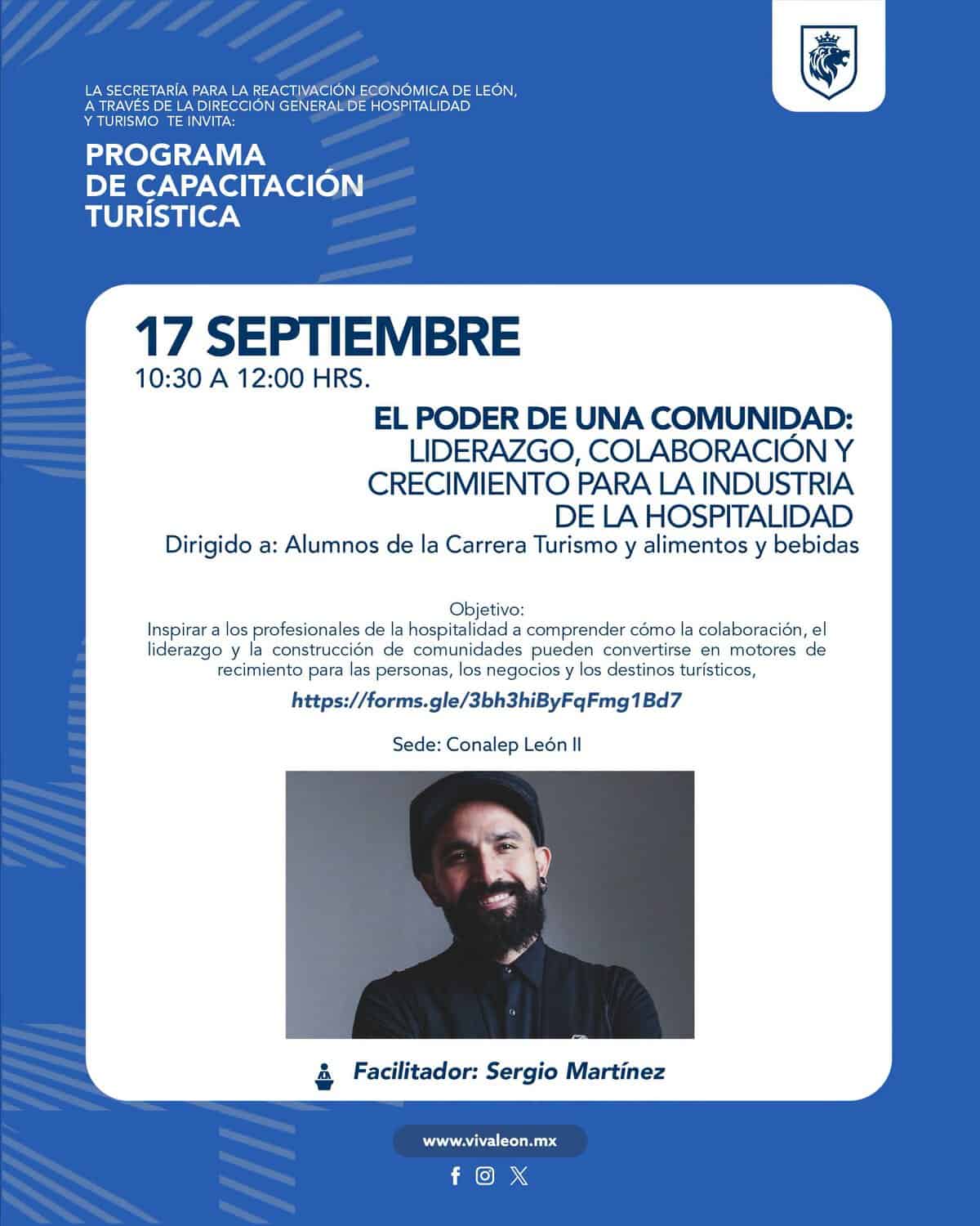Imagen de una conferencia sobre liderazgo y colaboración en la industria hotelera en León, Guanajuato, México.