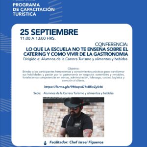 Chef israel Figueroa en conferencia sobre gastronomía y catering en León, Guanajuato, México.