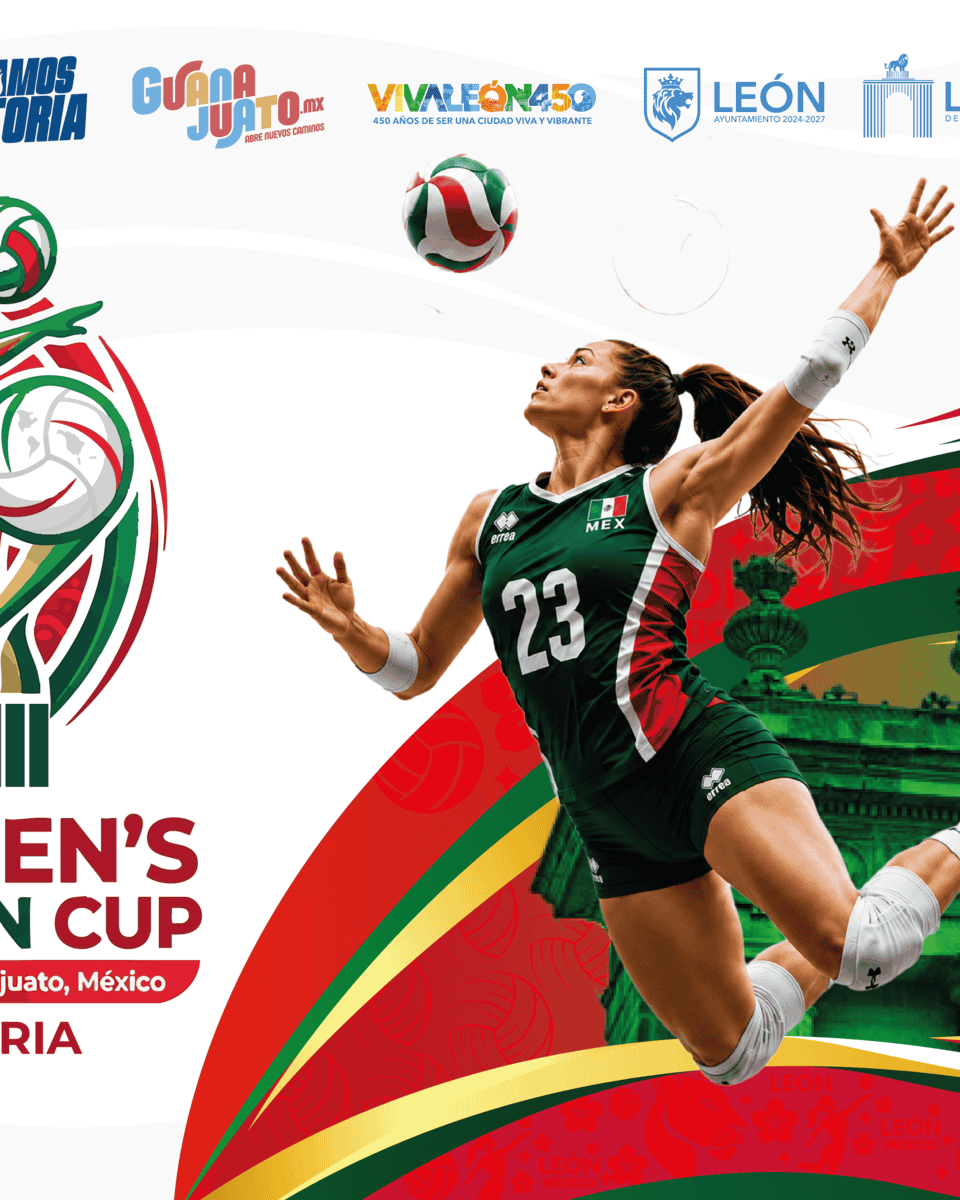 Jugadora de voleibol en acción en el torneo XXIII Copa Panamericana Femenil 2026 en León, Guanajuato, México.
