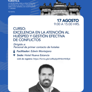 Curso de atención al huésped y gestión de conflictos en León, Guanajuato, México.