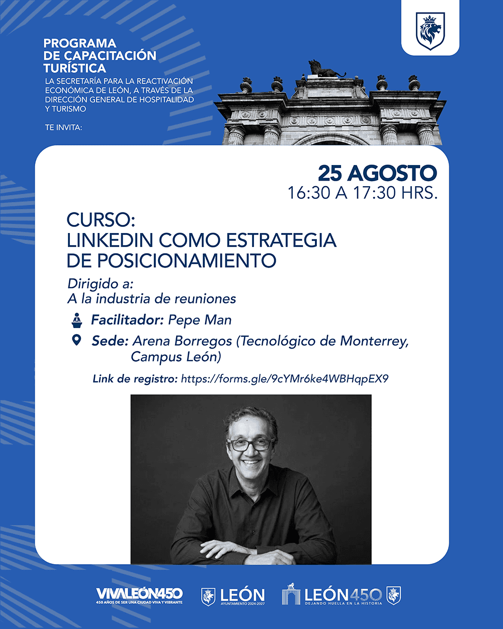 Curso de LinkedIn como estrategia de posicionamiento en León, Guanajuato, México, con experto Pepe Man en Arena Borregos.