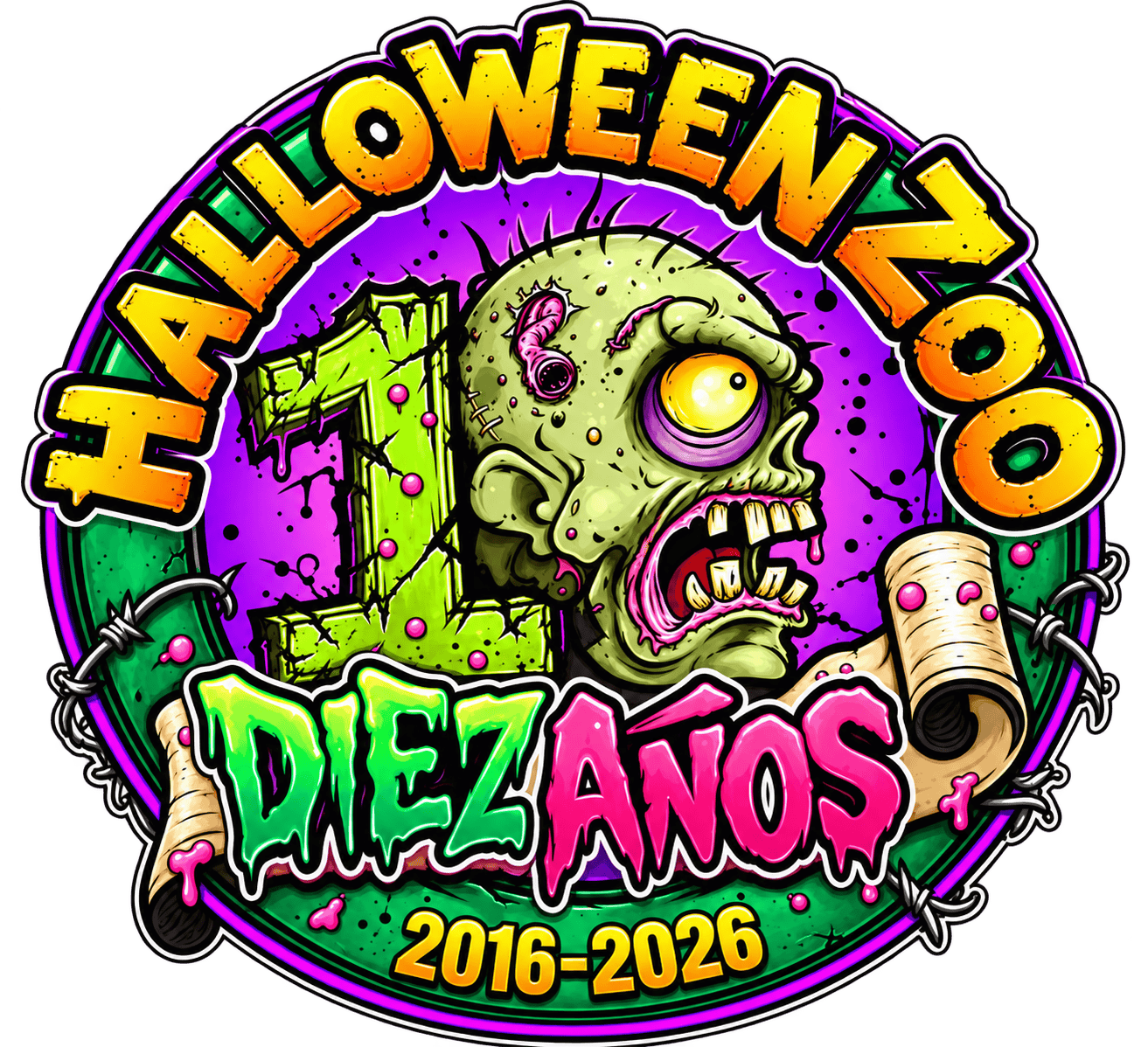 Cartel de Halloween Zoo León 2026 con zombie y temática espeluznante, promoción de evento para turistas y visitantes en León,.