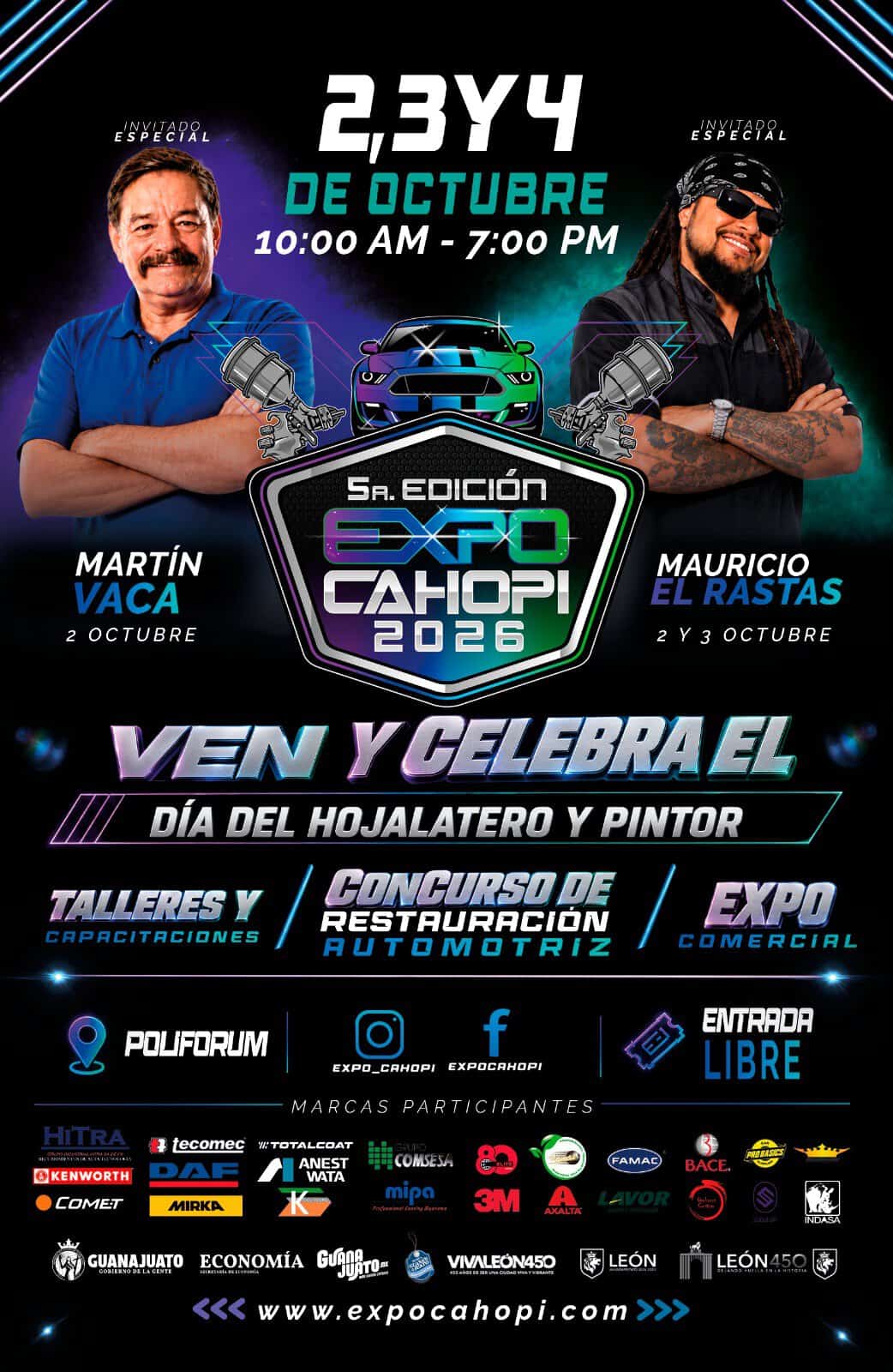 Cartel promocional de Expo CAHOPI 2026 en León, Guanajuato, con fechas, talleres y actividades destacadas.