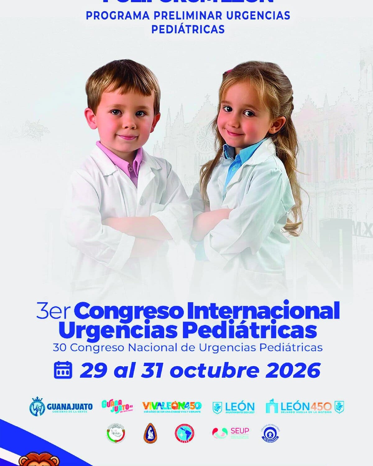 Niños médicos en evento de urgencias pediátricas en León, Guanajuato, México, en el Congreso Internacional 2026.