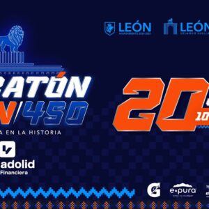 Imagen del Maratón León 450 con corredores y logotipos oficiales en León, Guanajuato, México.