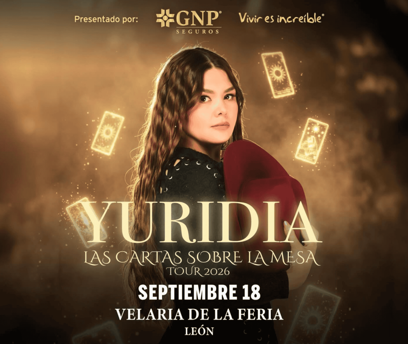 Yuridia en León, concierto de música en vivo, promoción de la gira 2026, evento cultural en la ciudad de León, Guanajuato.