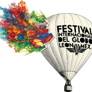 Hot air balloon in León, Guanajuato, during the International Balloon Festival, with vibrant colors and clear skies.