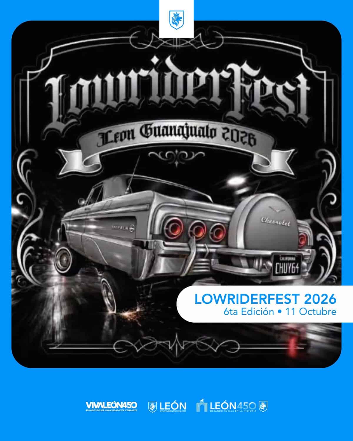 Auto clásico en exhibición en LOWRIDERFEST 2026, evento de autos bajos en León, Guanajuato, México, 6ta edición.