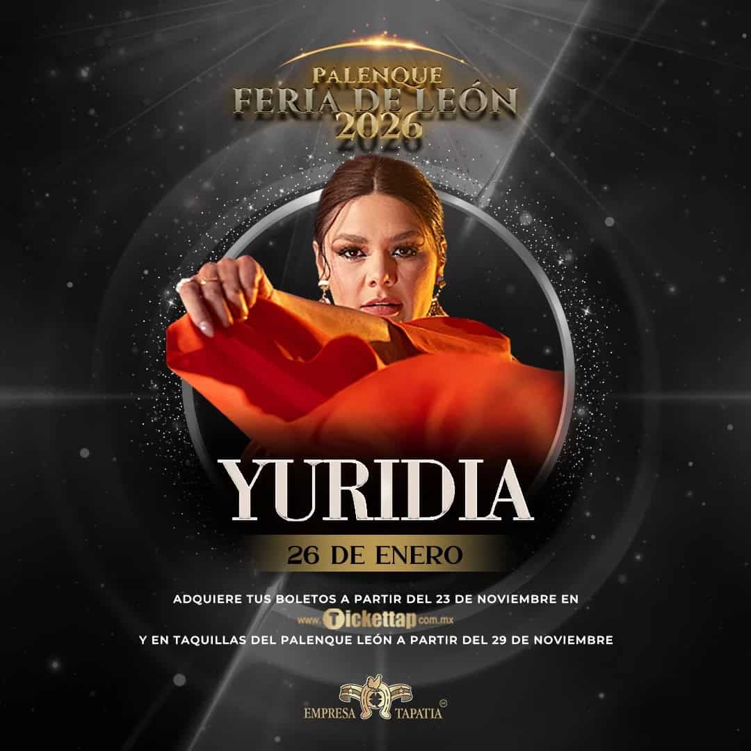 Yuridia en León, concierto en Palenque Feria 2024, evento musical en Guanajuato, boletos disponibles desde noviembre.