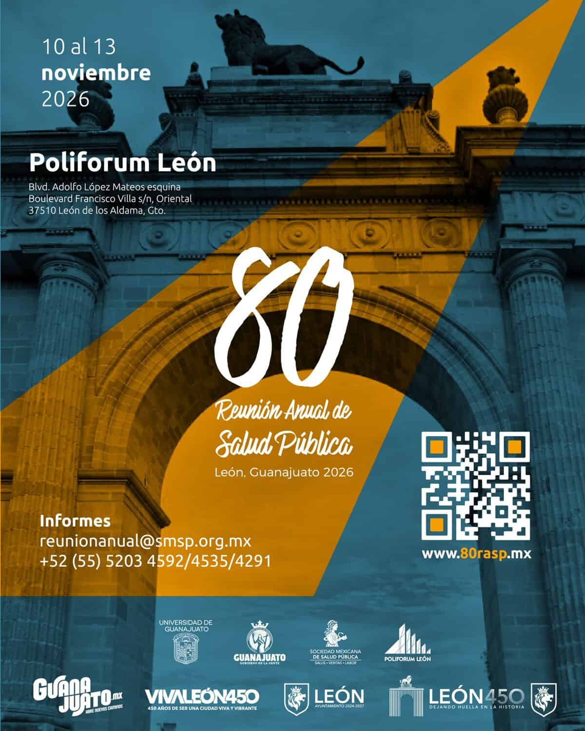 Imagen del Poliforum León con detalles del evento de salud pública en Guanajuato, México.
